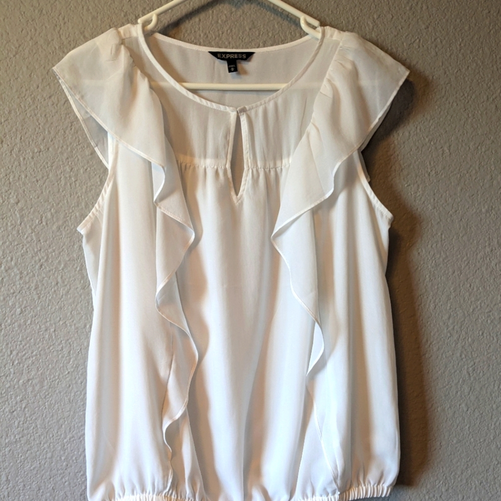 💕SALE💕 Express White Ruffled Blouse Sz.M - Picture 8 of 8